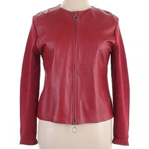 Vintage MAURICE SASSON Women’s Size XL Red Leather Jacket  Knit Sweater Sleeves